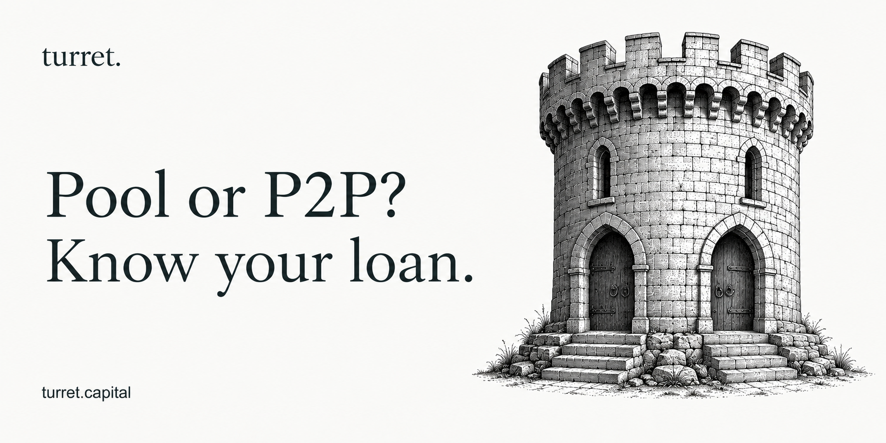 Barretx editorial cover with the words Pool or P2P? Know your loan. beside an engraved stone tower with two entrances.